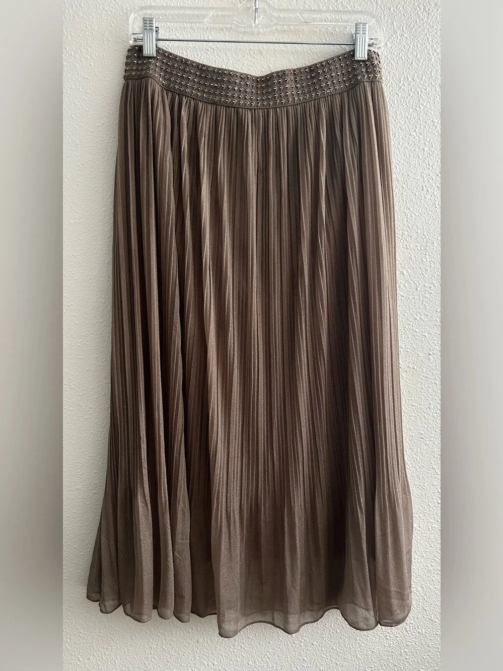 Pleated Maxi Skirt with Studded Waistband